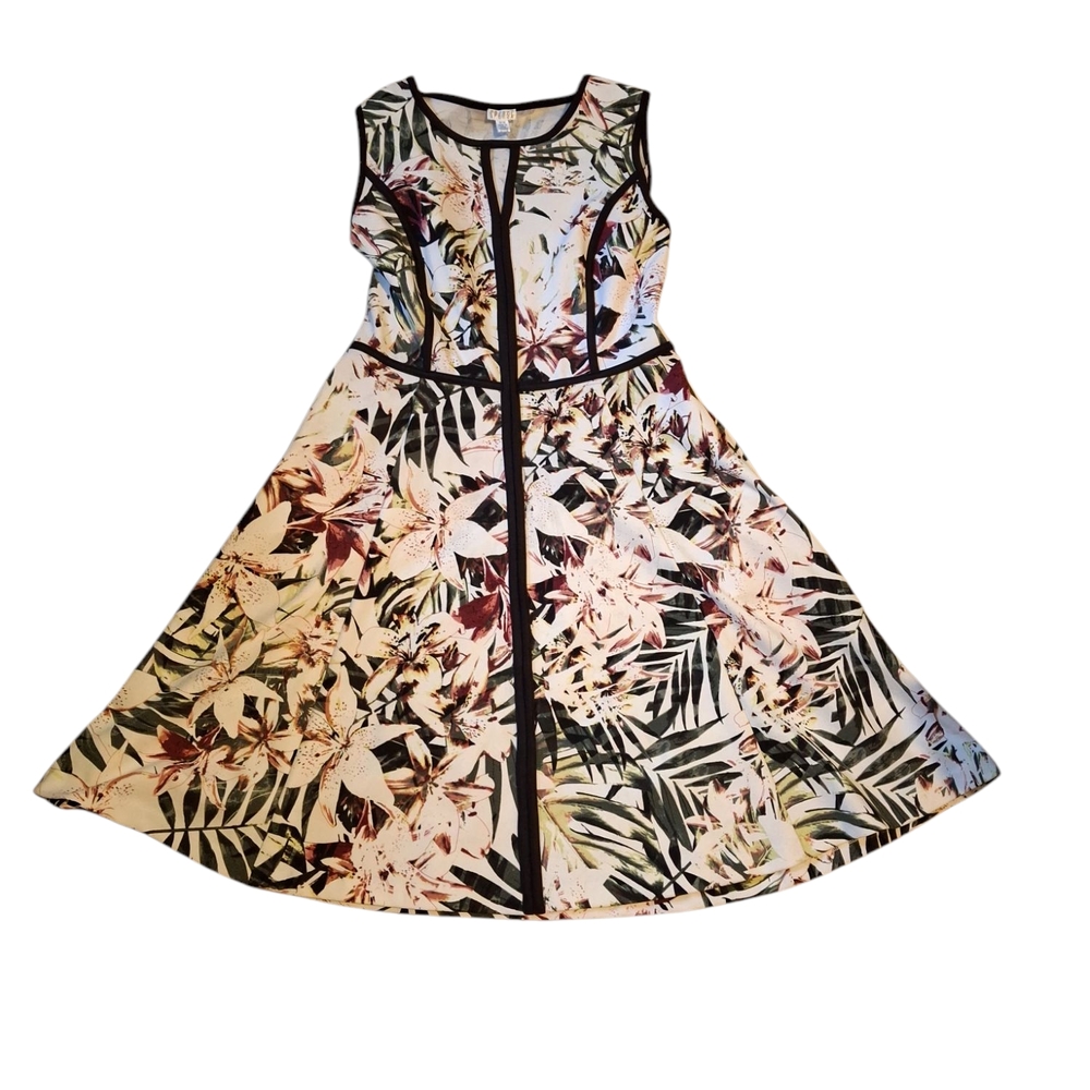 Spense Cream and Brown Sleeveless A-Line Dress